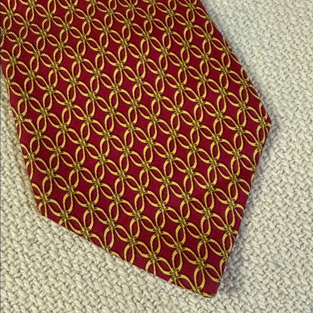 Authentic Hermes Red, Green, and Gold Tie 100% Silk